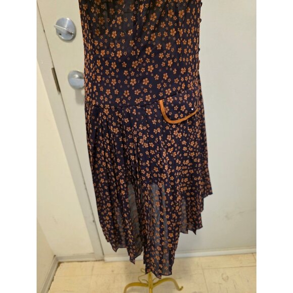 Vintage Sleeveless Women's Dress Brown Floral Pleated Skirt Size S - Picture 15 of 16